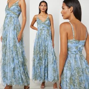 BCBG Max Azria Amara Floral Maxi Tulle Ruffle Gown